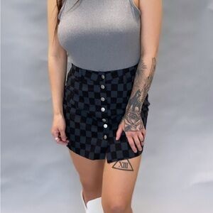 Gray and Black Checkered Skirt